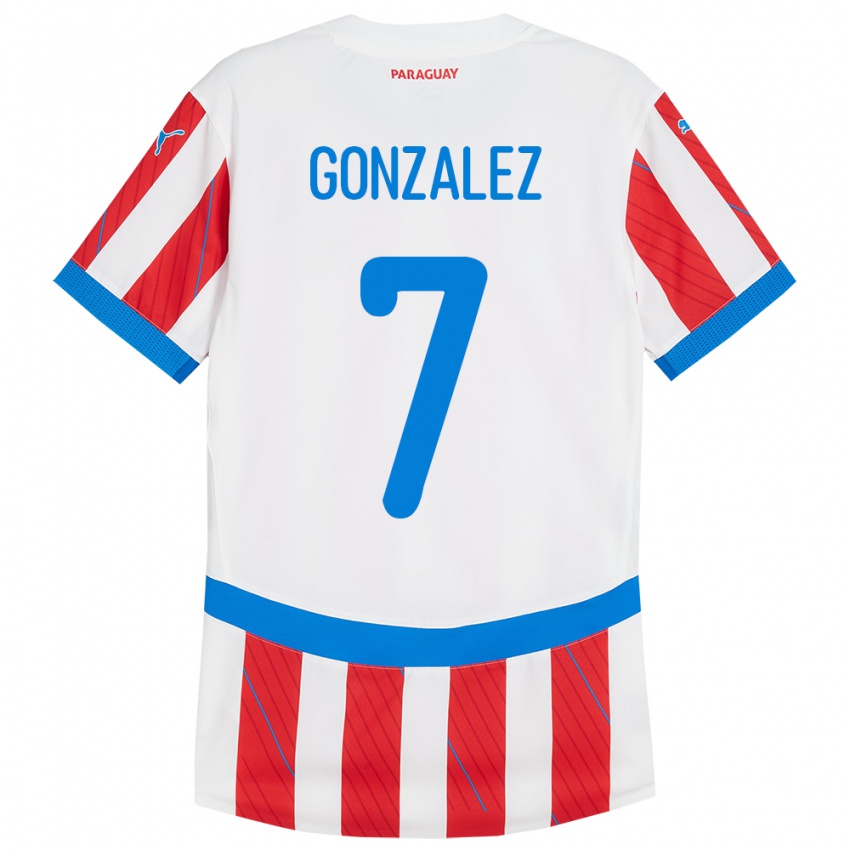 Niño Camiseta Paraguay Diego González #7 Blanco Rojo 1ª Equipación 24-26 La Camisa Chile