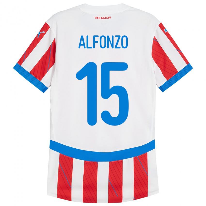 Niño Camiseta Paraguay Axel Alfonzo #15 Blanco Rojo 1ª Equipación 24-26 La Camisa Chile