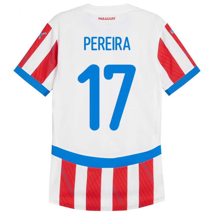 Niño Camiseta Paraguay Kevin Pereira #17 Blanco Rojo 1ª Equipación 24-26 La Camisa Chile