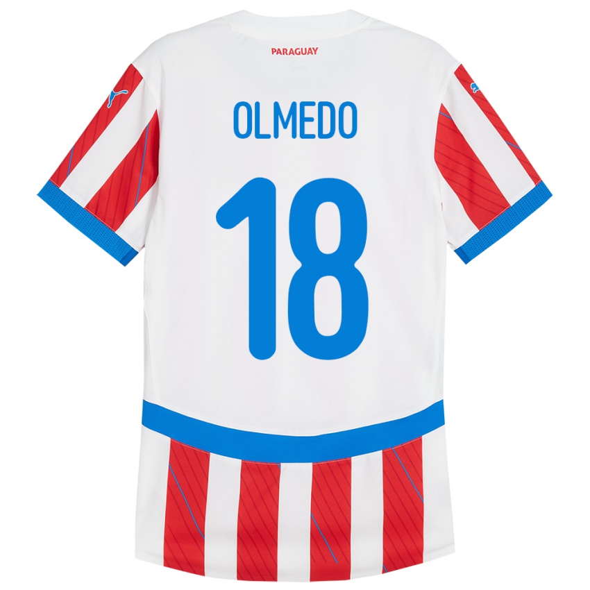 Niño Camiseta Paraguay Cesar Olmedo #18 Blanco Rojo 1ª Equipación 24-26 La Camisa Chile