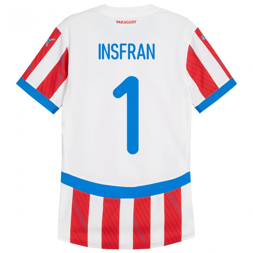 Niño Camiseta Paraguay Facundo Insfrán #1 Blanco Rojo 1ª Equipación 24-26 La Camisa Chile