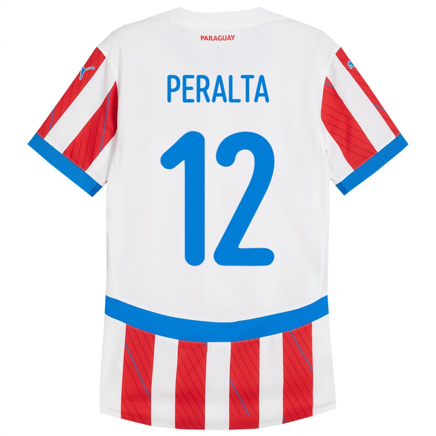 Niño Camiseta Paraguay Jesús Peralta #12 Blanco Rojo 1ª Equipación 24-26 La Camisa Chile