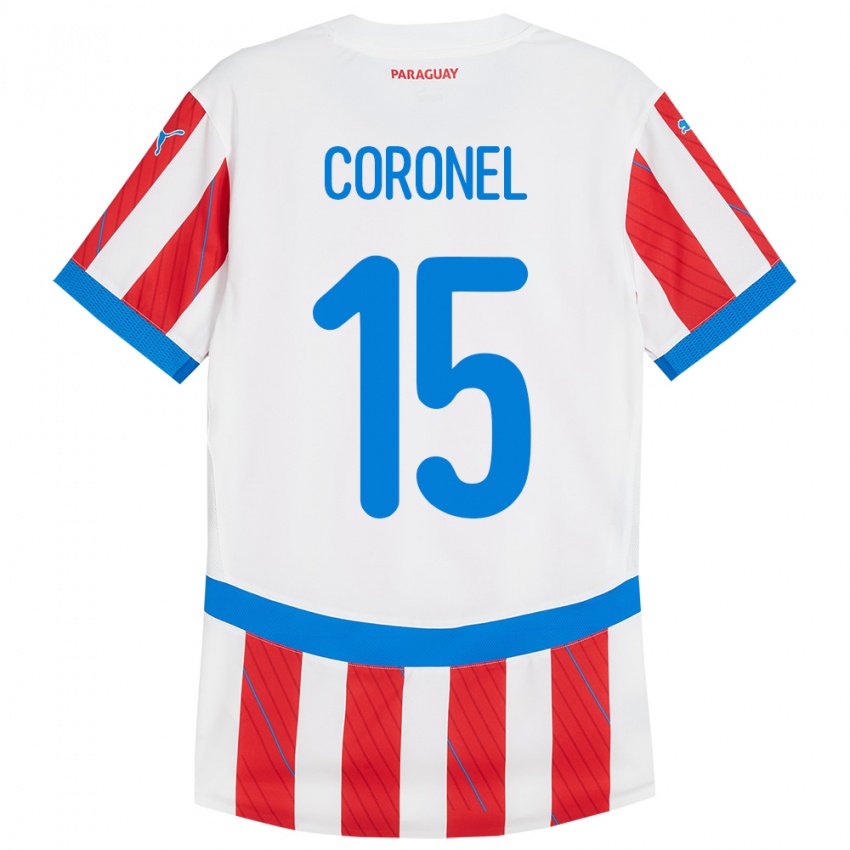 Niño Camiseta Paraguay Éver Coronel #15 Blanco Rojo 1ª Equipación 24-26 La Camisa Chile