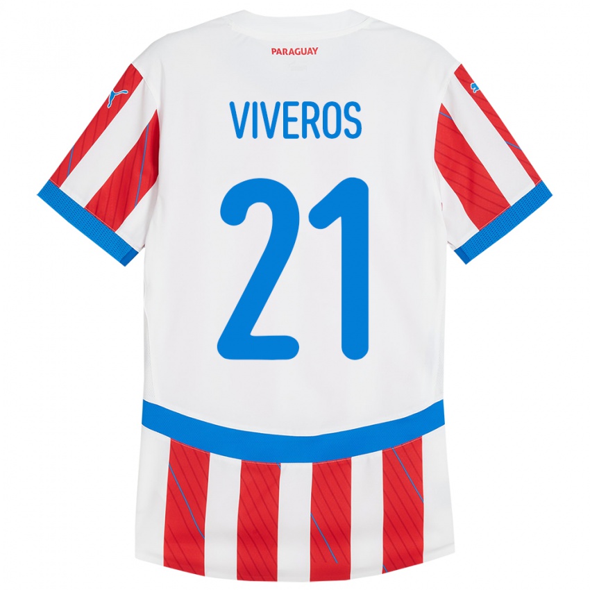 Niño Camiseta Paraguay Fernando Viveros #21 Blanco Rojo 1ª Equipación 24-26 La Camisa Chile