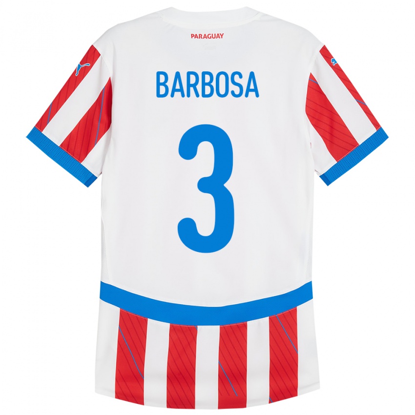 Niño Camiseta Paraguay Camila Barbosa #3 Blanco Rojo 1ª Equipación 24-26 La Camisa Chile