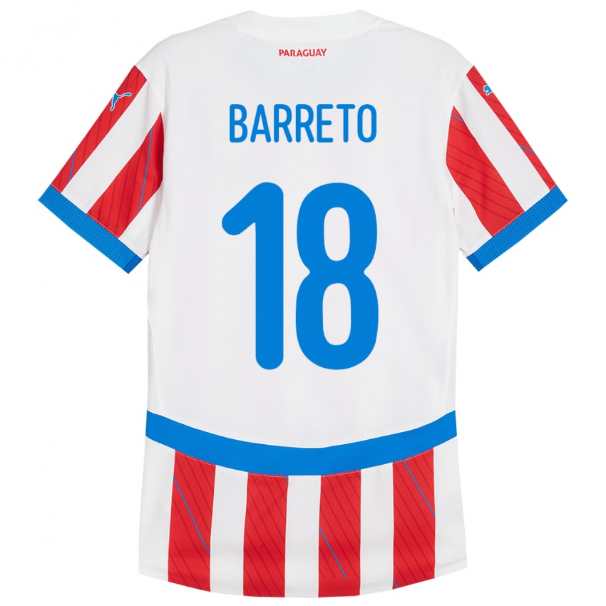 Niño Camiseta Paraguay Liz Barreto #18 Blanco Rojo 1ª Equipación 24-26 La Camisa Chile