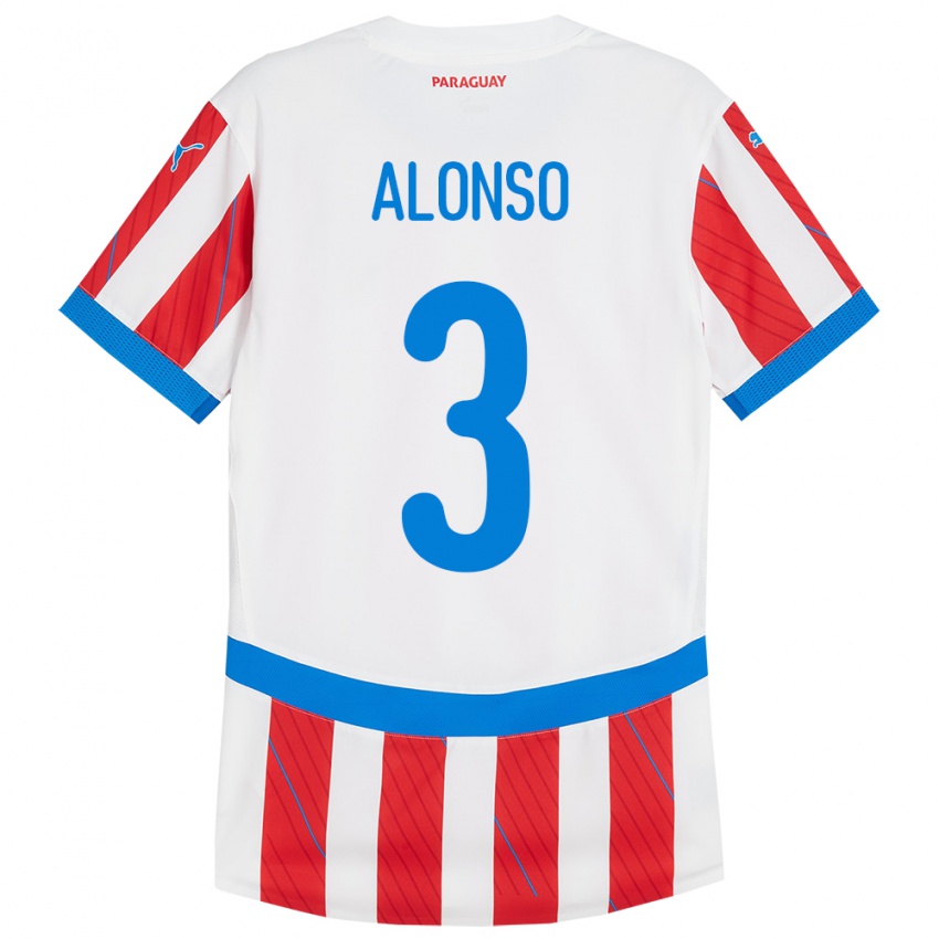 Niño Camiseta Paraguay Lorena Alonso #3 Blanco Rojo 1ª Equipación 24-26 La Camisa Chile