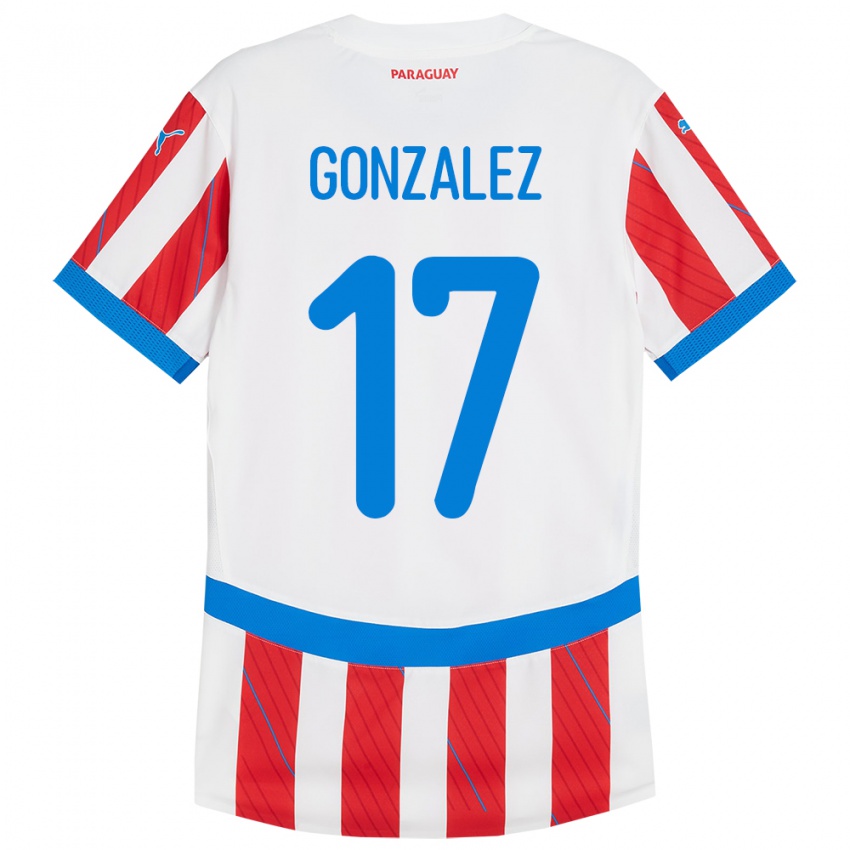 Niño Camiseta Paraguay Lourdes González #17 Blanco Rojo 1ª Equipación 24-26 La Camisa Chile