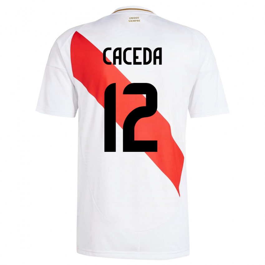 Niño Camiseta Perú Carlos Cáceda #12 Blanco 1ª Equipación 24-26 La Camisa Chile