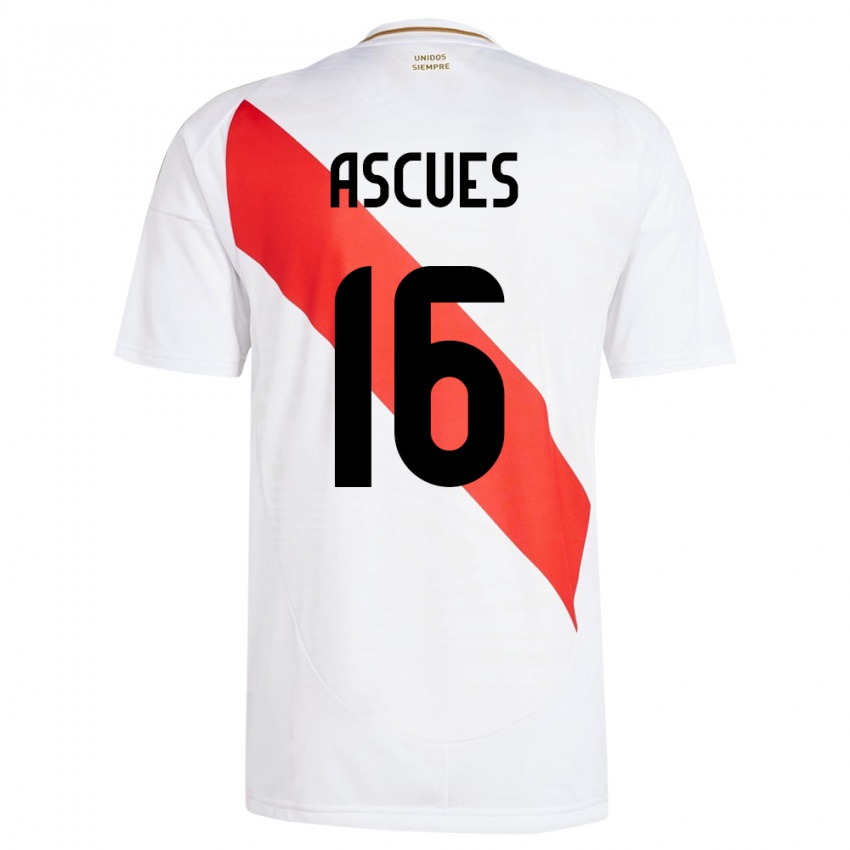 Niño Camiseta Perú Carlos Ascues #16 Blanco 1ª Equipación 24-26 La Camisa Chile