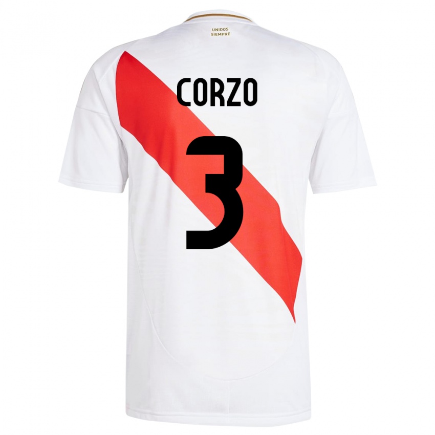 Niño Camiseta Perú Aldo Corzo #3 Blanco 1ª Equipación 24-26 La Camisa Chile