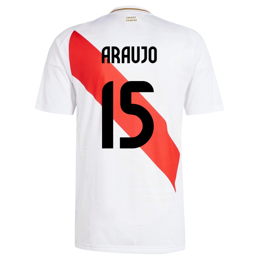 Niño Camiseta Perú Miguel Araujo #15 Blanco 1ª Equipación 24-26 La Camisa Chile