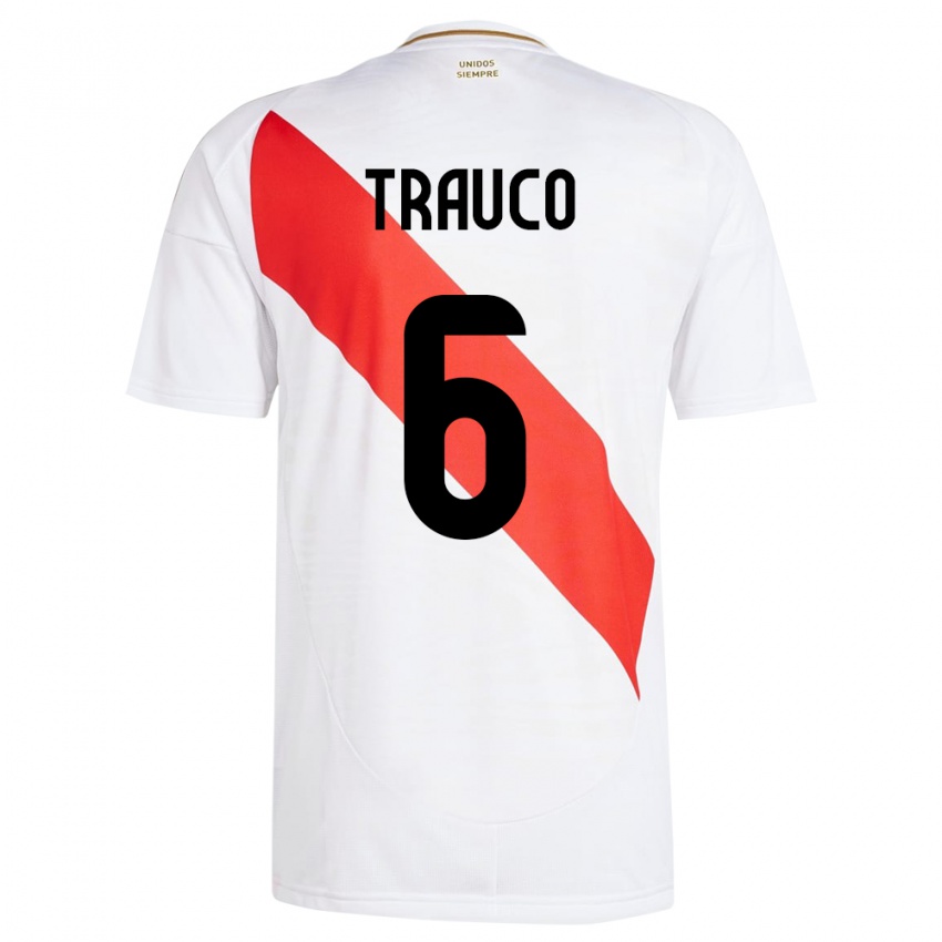 Niño Camiseta Perú Miguel Trauco #6 Blanco 1ª Equipación 24-26 La Camisa Chile