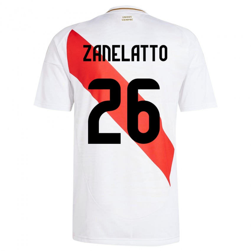 Niño Camiseta Perú Franco Zanelatto #26 Blanco 1ª Equipación 24-26 La Camisa Chile