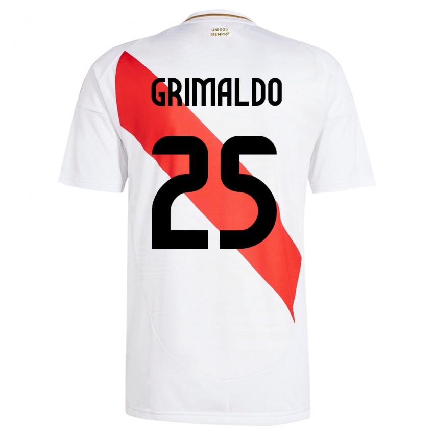 Niño Camiseta Perú Joao Grimaldo #25 Blanco 1ª Equipación 24-26 La Camisa Chile