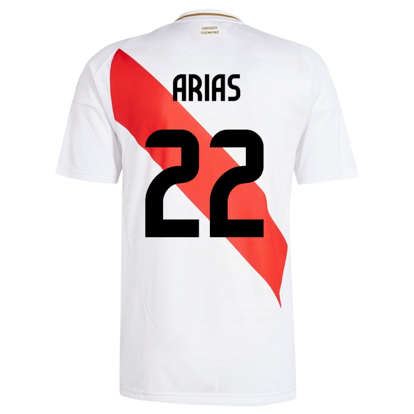 Niño Camiseta Perú Brian Arias #22 Blanco 1ª Equipación 24-26 La Camisa Chile