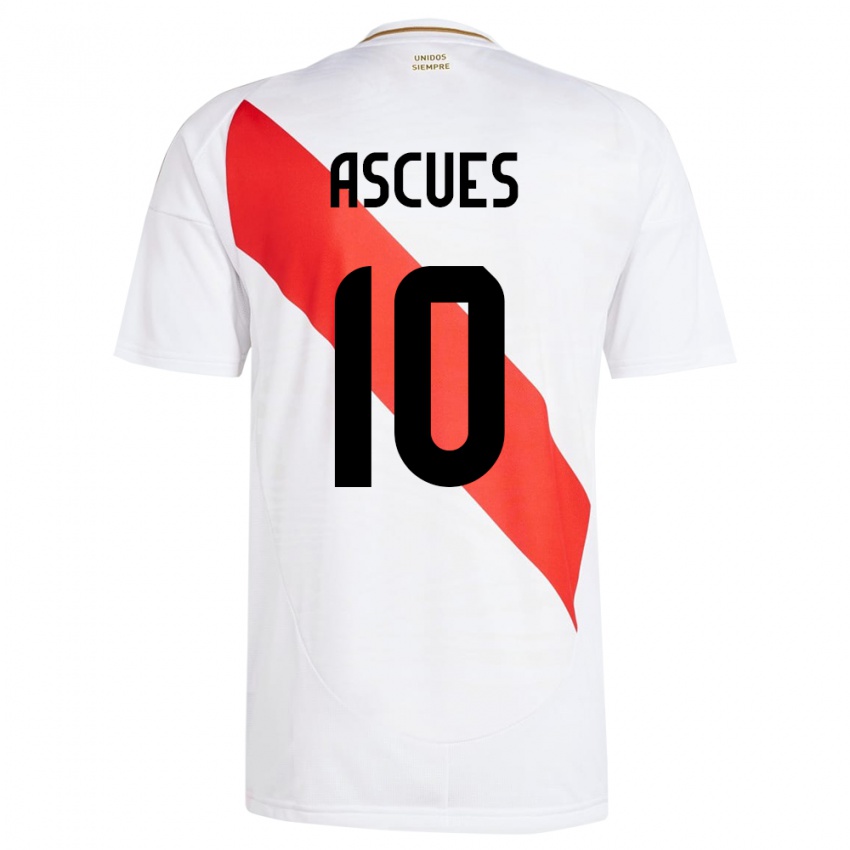 Niño Camiseta Perú Adrián Ascues #10 Blanco 1ª Equipación 24-26 La Camisa Chile