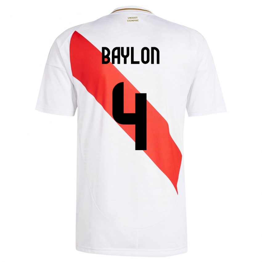 Niño Camiseta Perú Luis Baylón #4 Blanco 1ª Equipación 24-26 La Camisa Chile