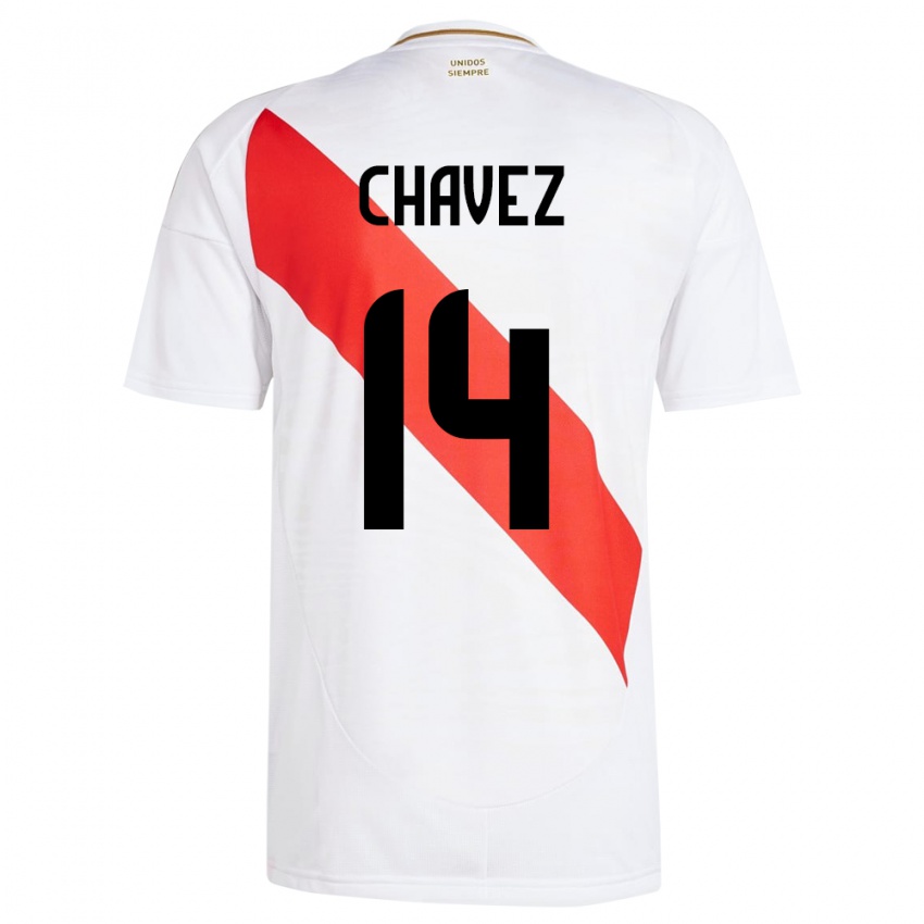 Niño Camiseta Perú Felipe Chávez #14 Blanco 1ª Equipación 24-26 La Camisa Chile