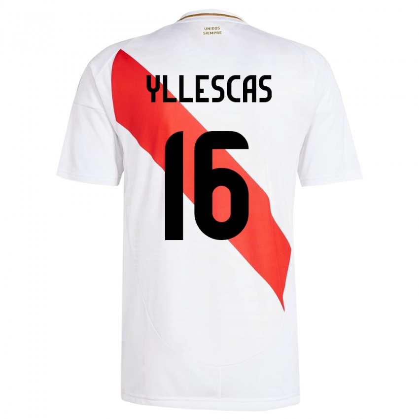 Niño Camiseta Perú Jhosenffer Yllescas #16 Blanco 1ª Equipación 24-26 La Camisa Chile