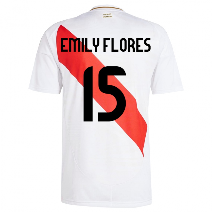 Niño Camiseta Perú Emily Flores #15 Blanco 1ª Equipación 24-26 La Camisa Chile