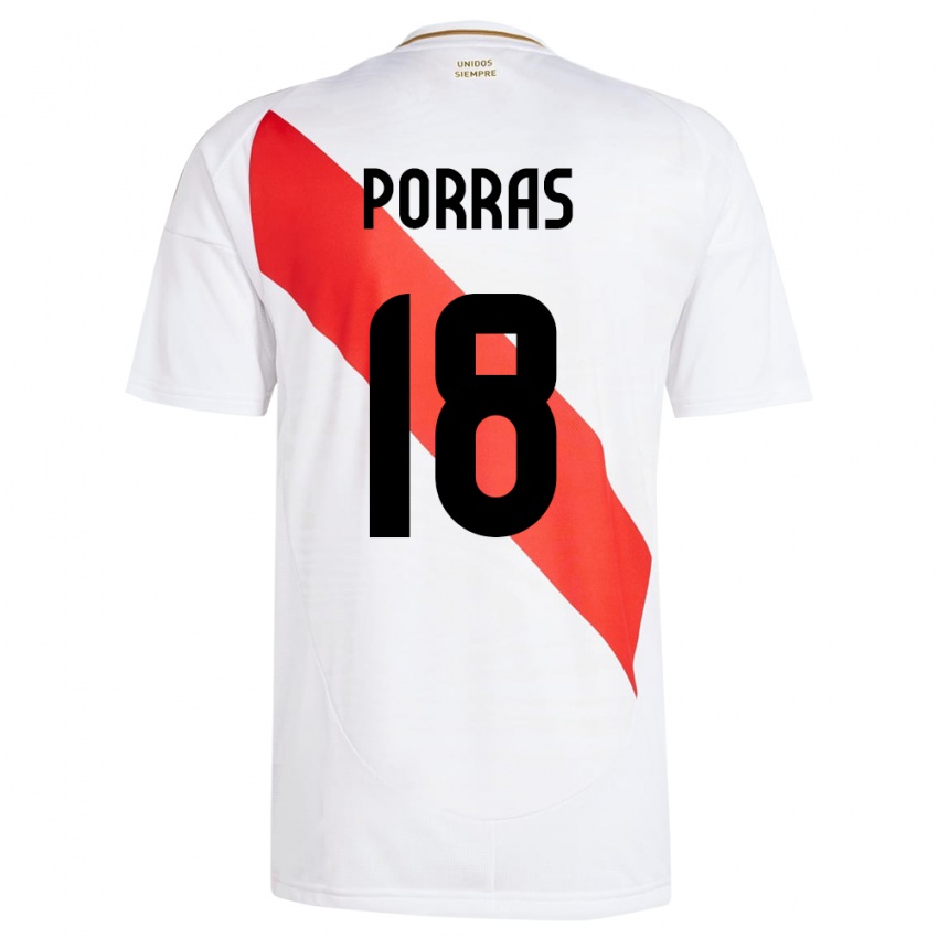 Niño Camiseta Perú Sashenka Porras #18 Blanco 1ª Equipación 24-26 La Camisa Chile