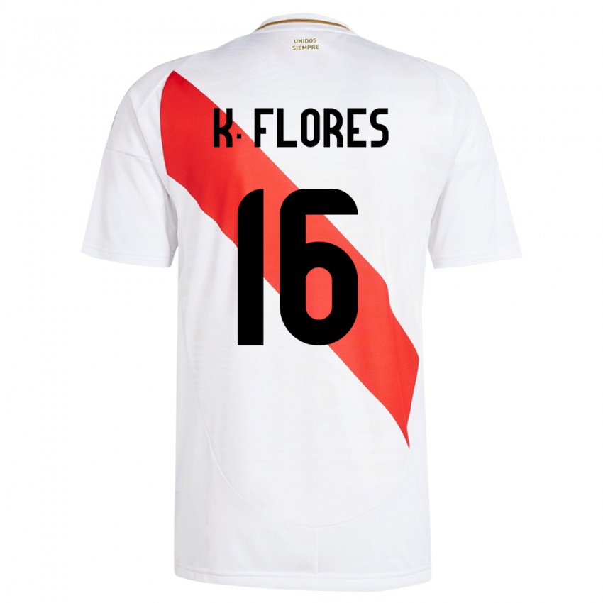 Niño Camiseta Perú Kimbherly Flores #16 Blanco 1ª Equipación 24-26 La Camisa Chile