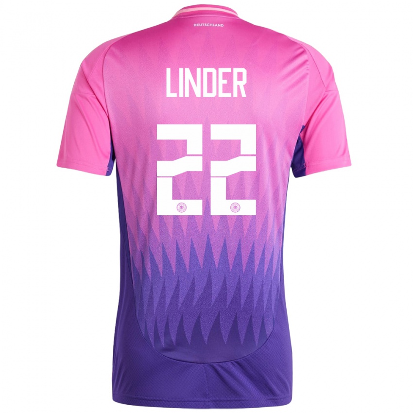 Niño Camiseta Alemania Sarai Linder #22 Rosado Morado 2ª Equipación 24-26 La Camisa Chile