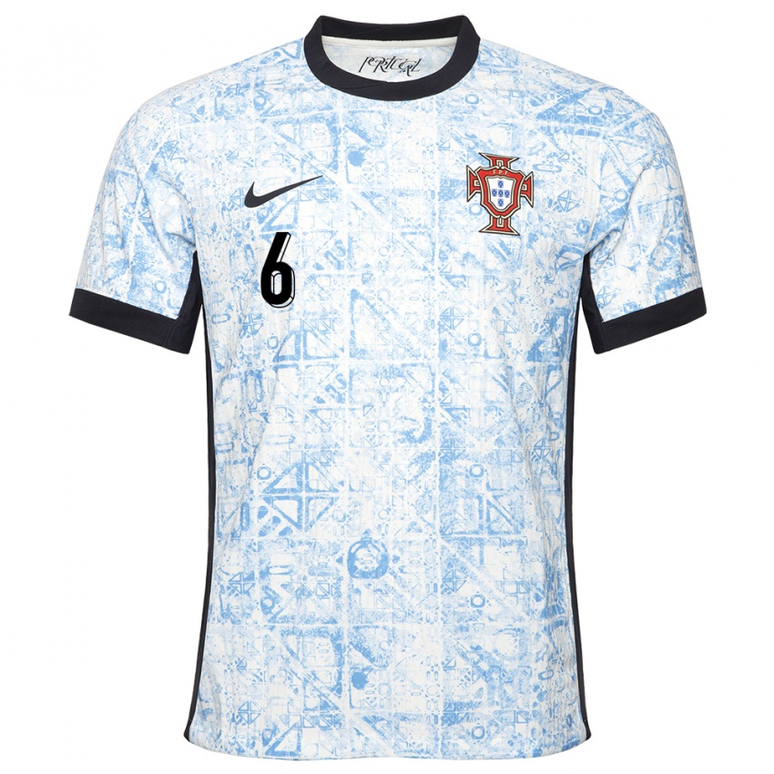 Niño Camiseta Portugal Vasco Santos #6 Crema Azul 2ª Equipación 24-26 La Camisa Chile