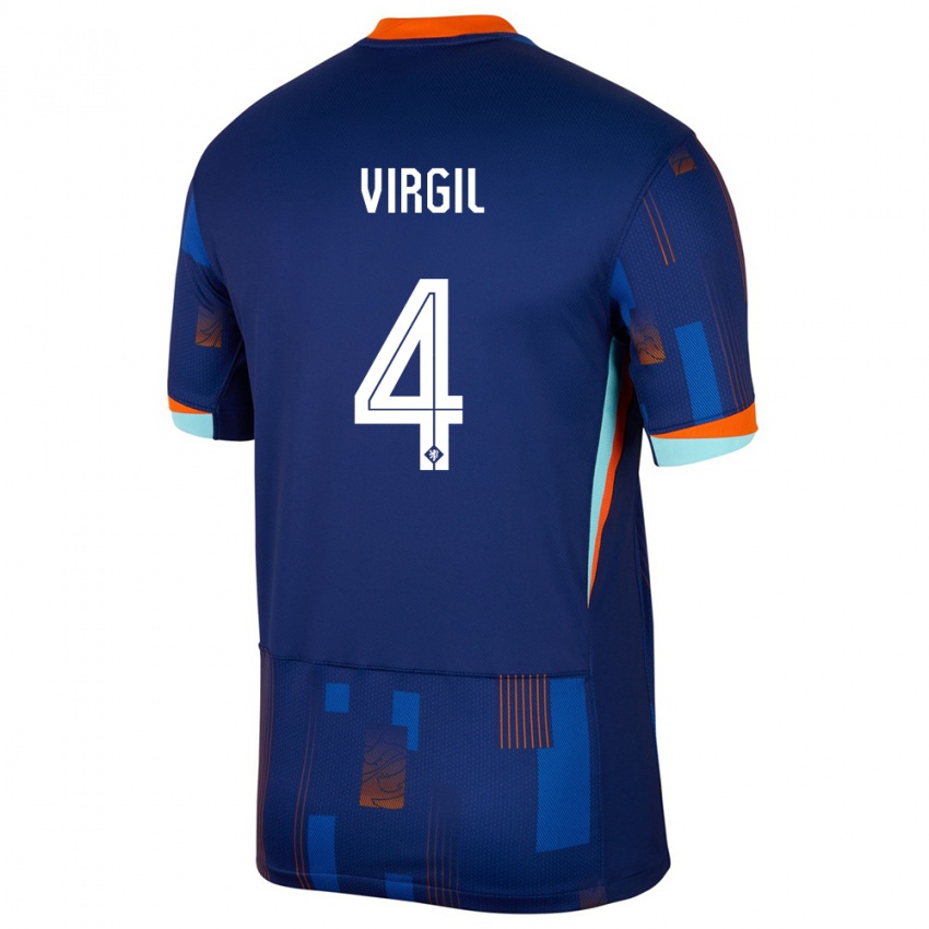 Niño Camiseta Países Bajos Virgil Van Dijk #4 Azul 2ª Equipación 24-26 La Camisa Chile