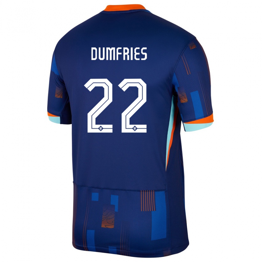 Niño Camiseta Países Bajos Denzel Dumfries #22 Azul 2ª Equipación 24-26 La Camisa Chile