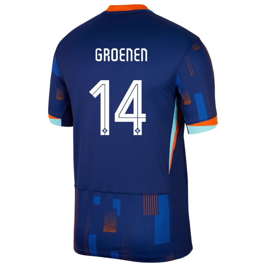 Niño Camiseta Países Bajos Jackie Groenen #14 Azul 2ª Equipación 24-26 La Camisa Chile