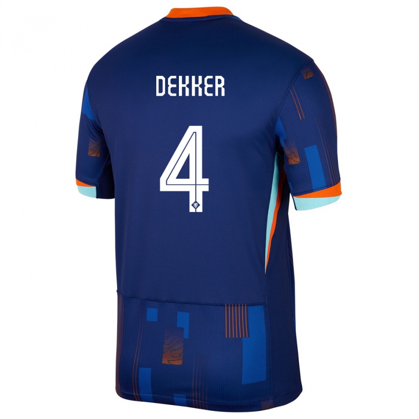 Niño Camiseta Países Bajos Maxim Dekker #4 Azul 2ª Equipación 24-26 La Camisa Chile