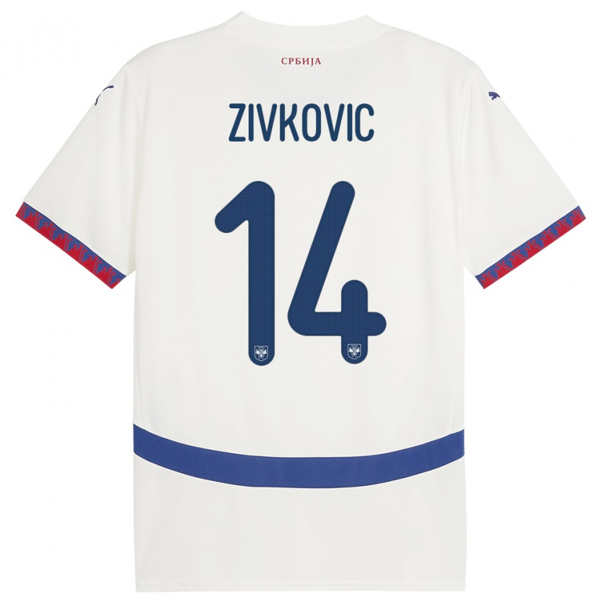 Niño Camiseta Serbia Andrija Zivkovic #14 Blanco 2ª Equipación 24-26 La Camisa Chile