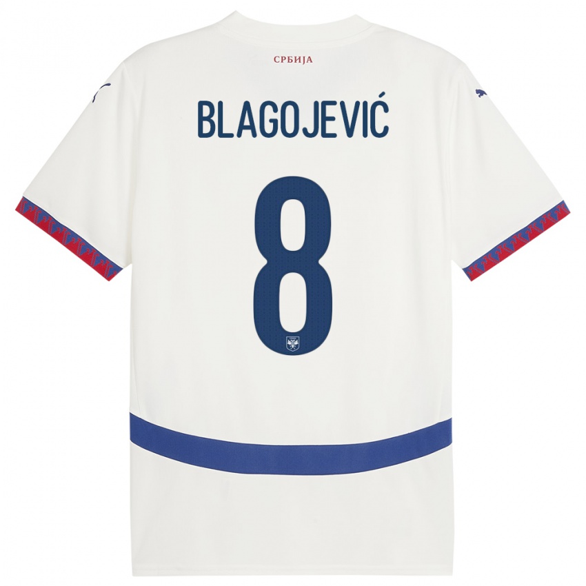 Niño Camiseta Serbia Dina Blagojevic #8 Blanco 2ª Equipación 24-26 La Camisa Chile