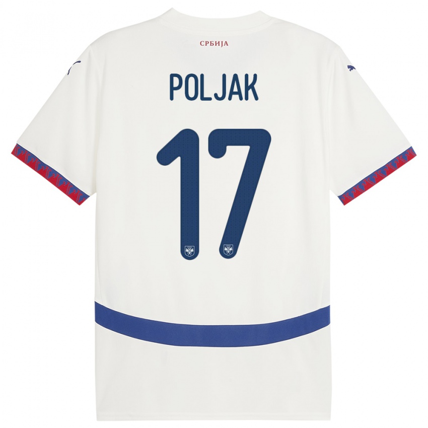 Niño Camiseta Serbia Allegra Poljak #17 Blanco 2ª Equipación 24-26 La Camisa Chile