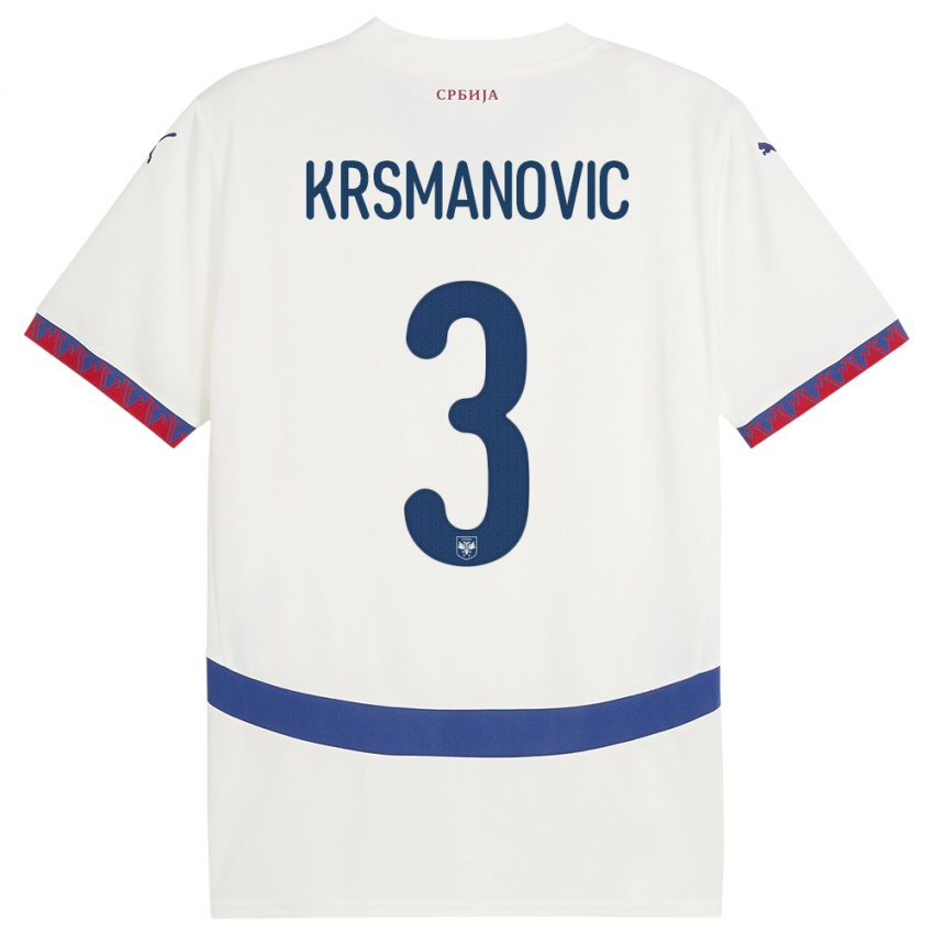 Niño Camiseta Serbia Nemanja Krsmanovic #3 Blanco 2ª Equipación 24-26 La Camisa Chile