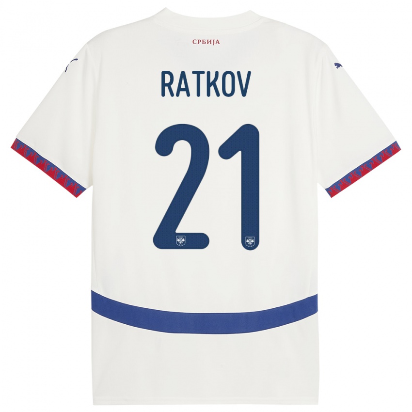 Niño Camiseta Serbia Petar Ratkov #21 Blanco 2ª Equipación 24-26 La Camisa Chile