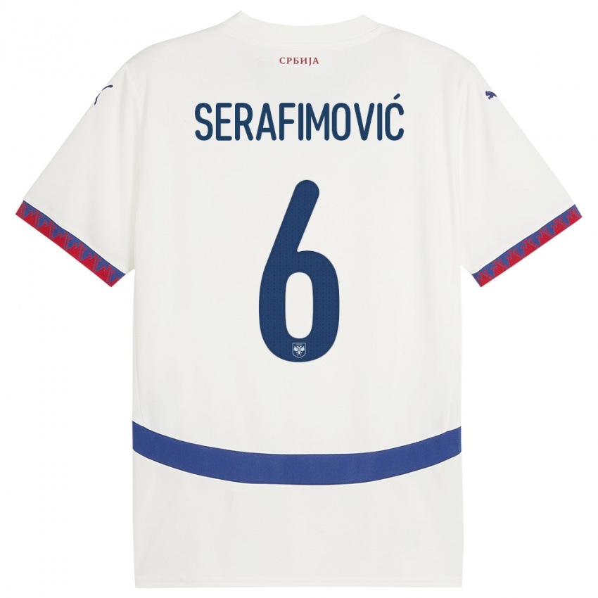 Niño Camiseta Serbia Vojin Serafimovic #6 Blanco 2ª Equipación 24-26 La Camisa Chile