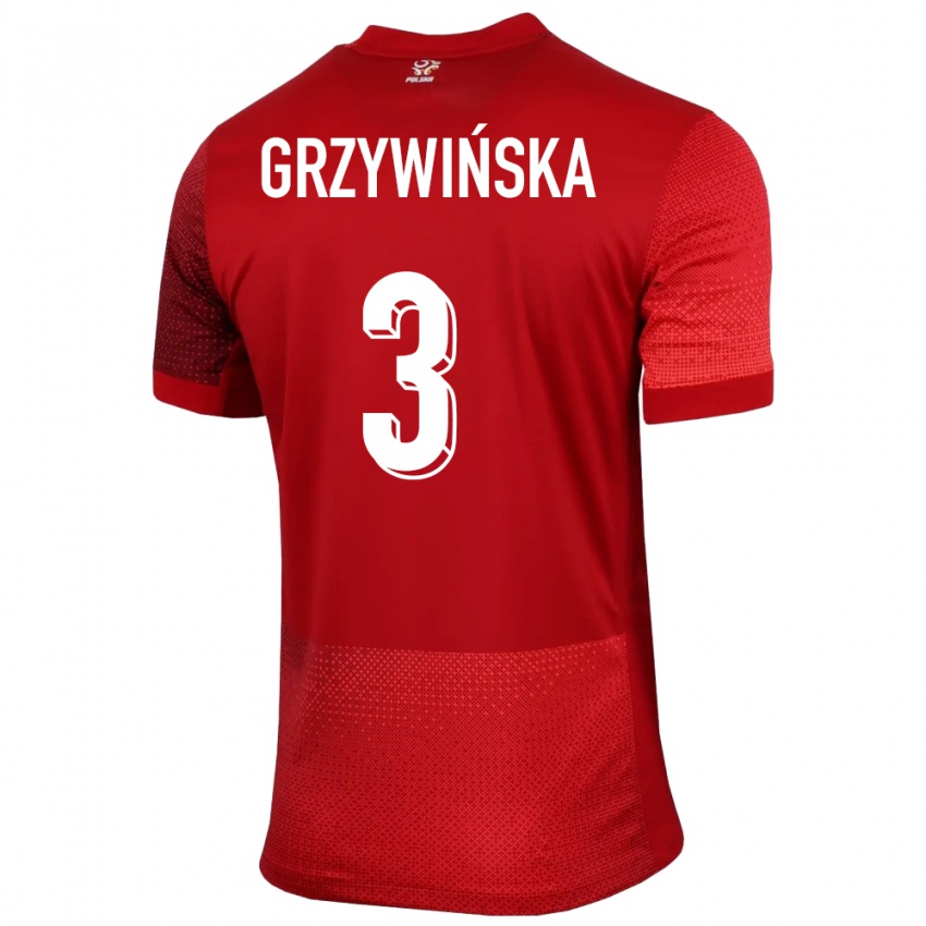 Niño Camiseta Polonia Gabriela Grzywinska #3 Rojo 2ª Equipación 24-26 La Camisa Chile