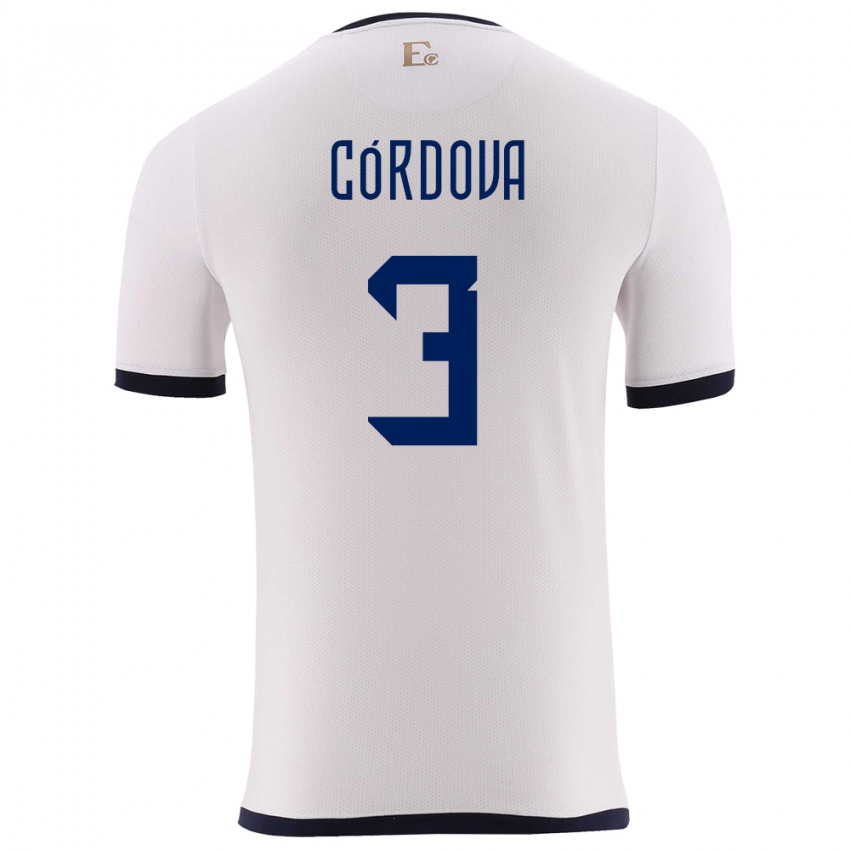 Niño Camiseta Ecuador Luis Cordova #3 Blanco 2ª Equipación 24-26 La Camisa Chile