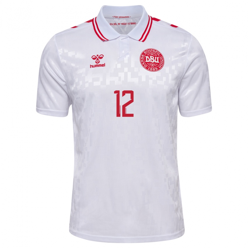 Niño Camiseta Dinamarca Kathrine Kuhl #12 Blanco 2ª Equipación 24-26 La Camisa Chile