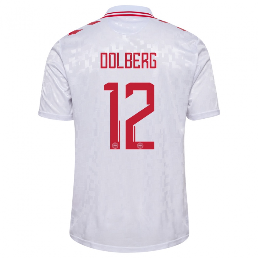 Niño Camiseta Dinamarca Kasper Dolberg #12 Blanco 2ª Equipación 24-26 La Camisa Chile