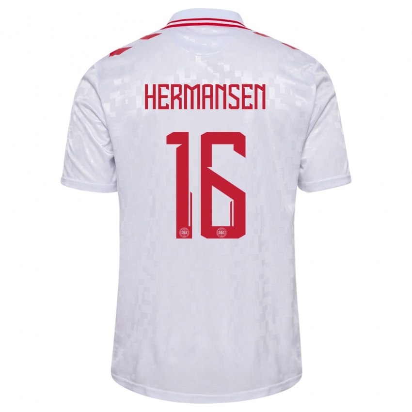 Niño Camiseta Dinamarca Mads Hermansen #16 Blanco 2ª Equipación 24-26 La Camisa Chile