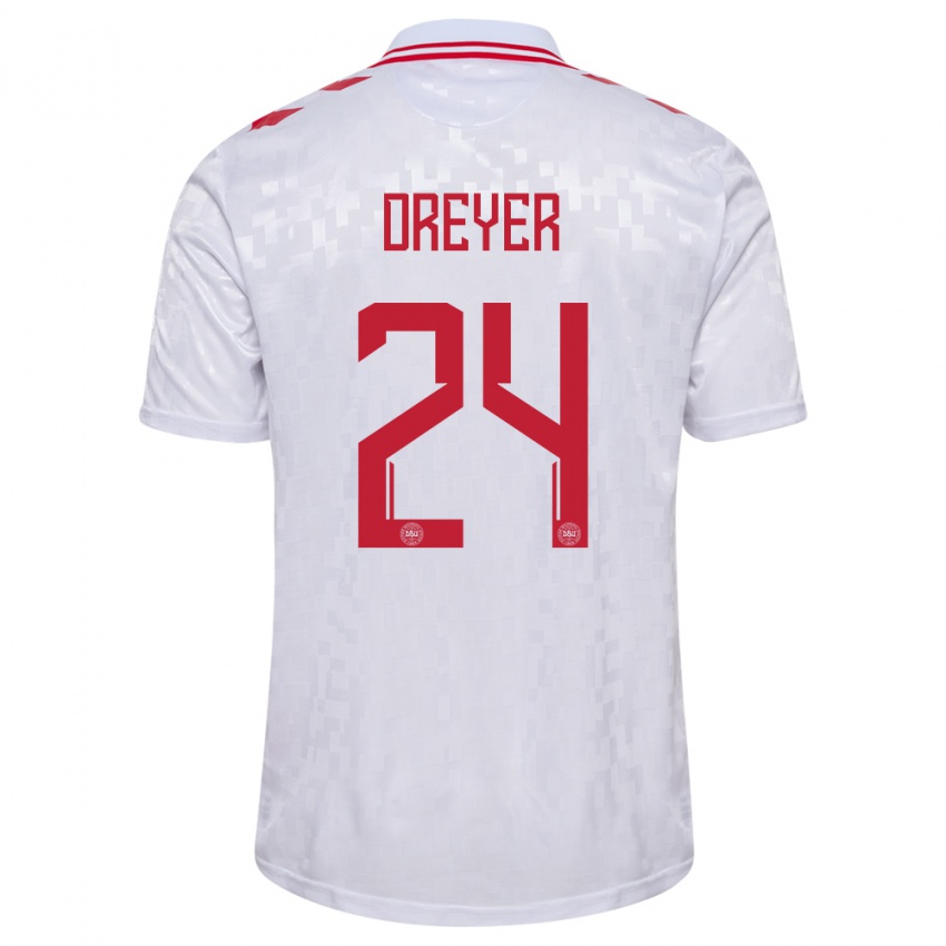 Niño Camiseta Dinamarca Anders Dreyer #24 Blanco 2ª Equipación 24-26 La Camisa Chile