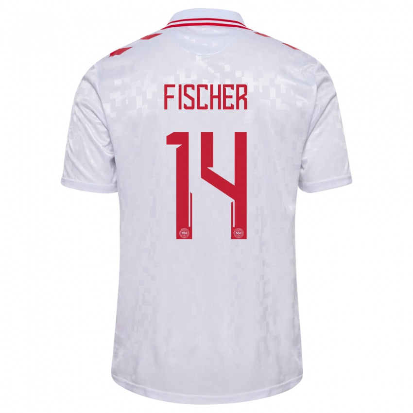 Niño Camiseta Dinamarca Mikkel Fischer #14 Blanco 2ª Equipación 24-26 La Camisa Chile