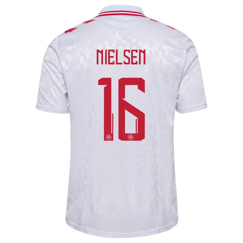 Niño Camiseta Dinamarca Magnus Nielsen #16 Blanco 2ª Equipación 24-26 La Camisa Chile