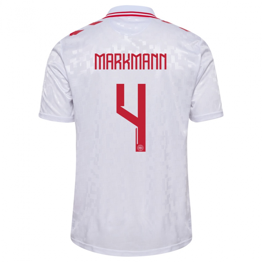 Niño Camiseta Dinamarca Noah Markmann #4 Blanco 2ª Equipación 24-26 La Camisa Chile