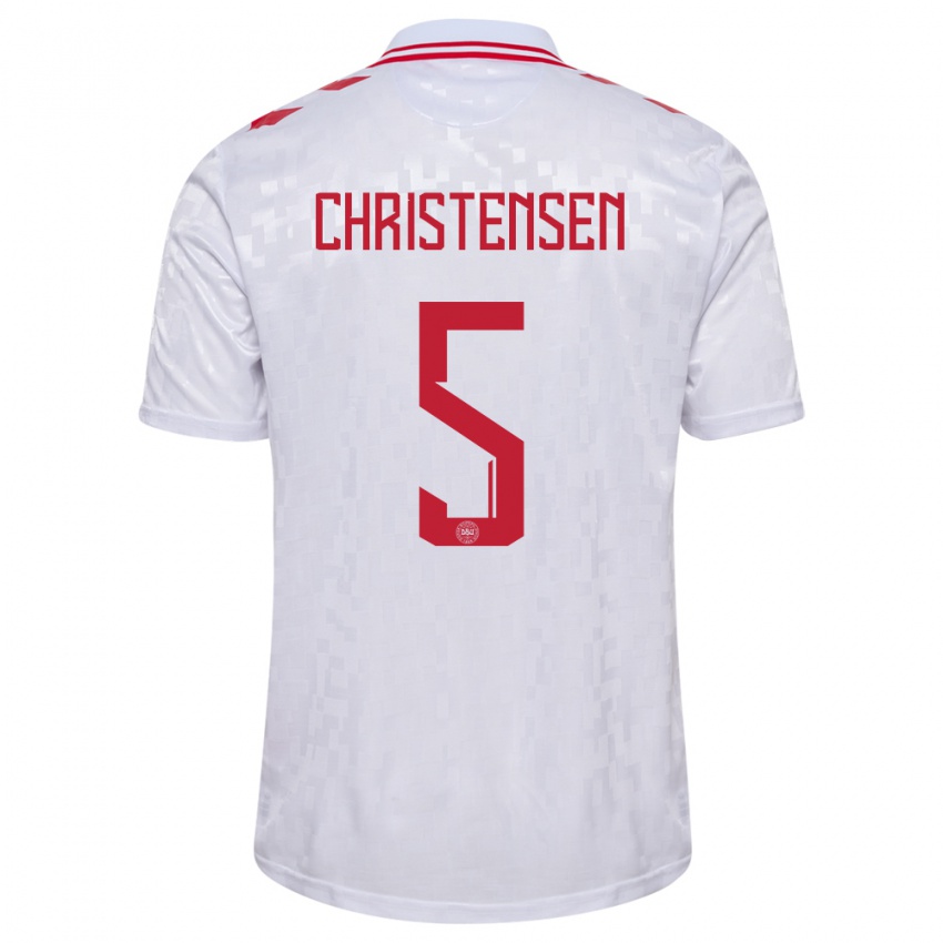 Niño Camiseta Dinamarca Aske Christensen #5 Blanco 2ª Equipación 24-26 La Camisa Chile