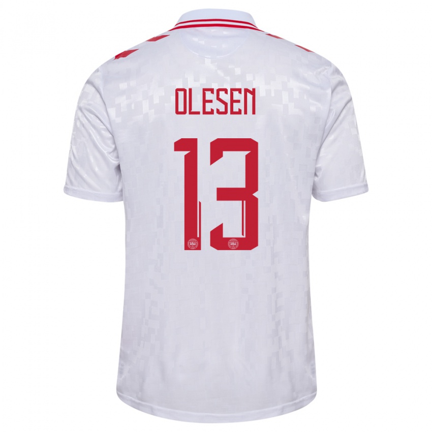 Niño Camiseta Dinamarca Karoline Olesen #13 Blanco 2ª Equipación 24-26 La Camisa Chile